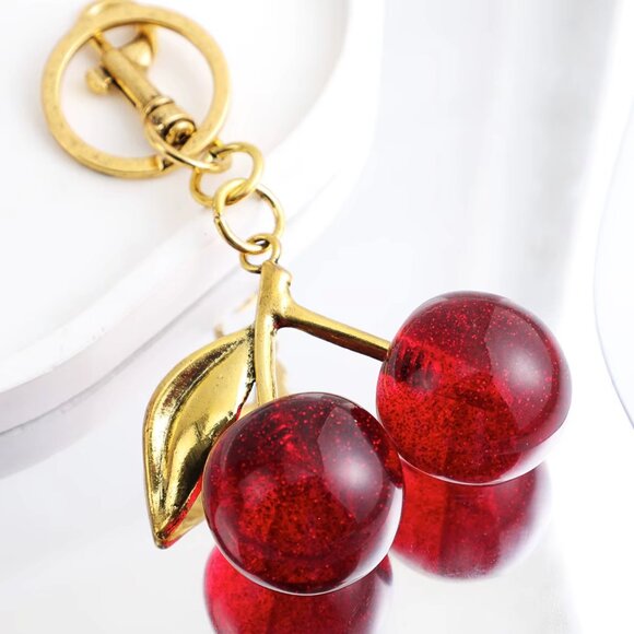 Cherry Glitter Bag Charm in Dark Red and Yellow Gold - Picture 5 of 8